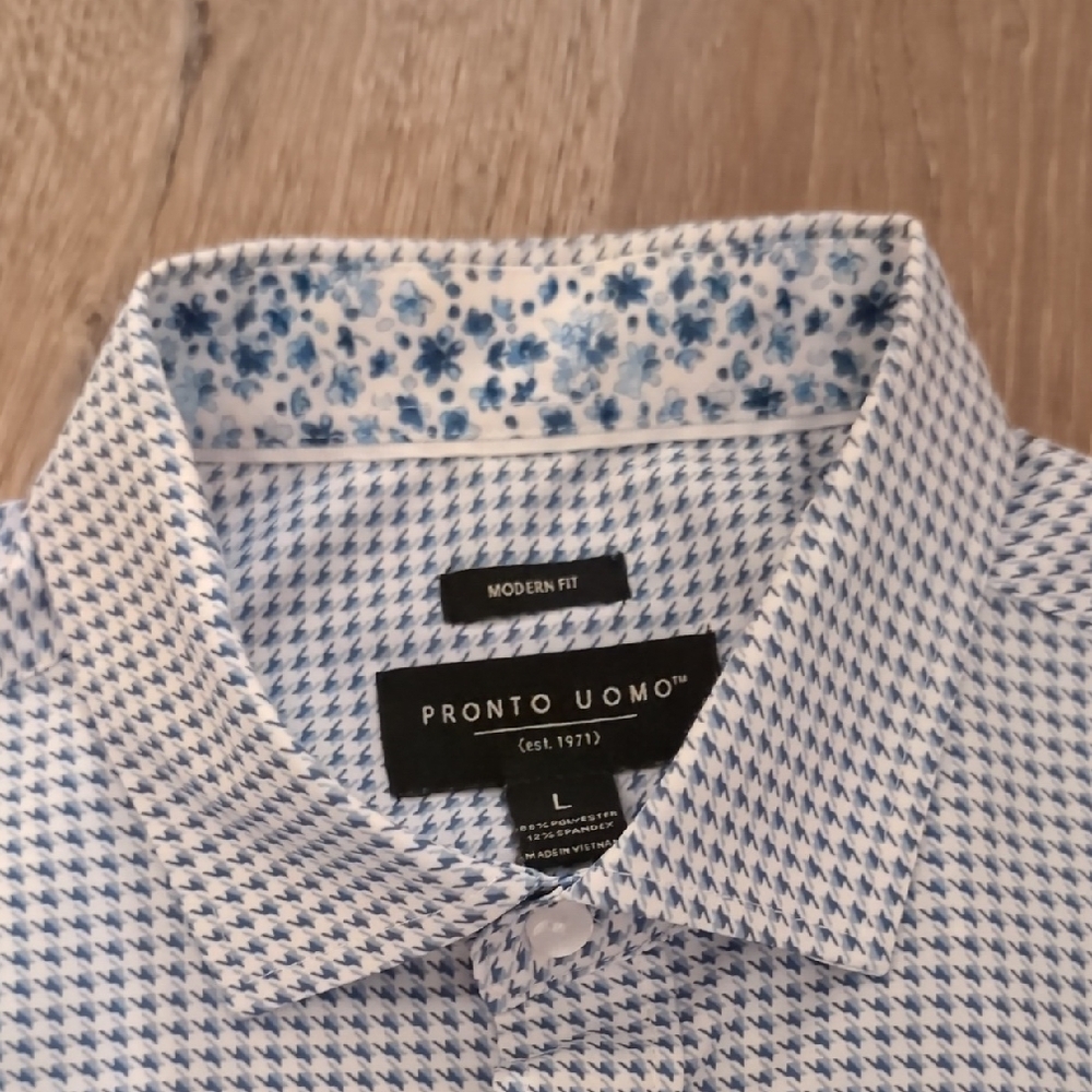 Pronto Uomo Blue and White Houndstooth Shirt